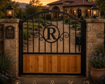 Modern Iron and Cedar Entrance Gate-Wood And Metal Gate-