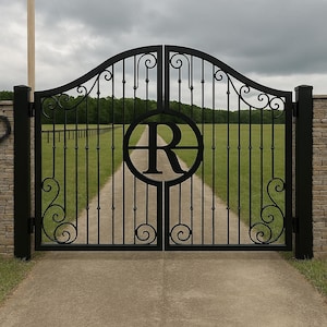 Black Stallion Iron Gate / Driveway Gate With Elegant Scrollwork and ...
