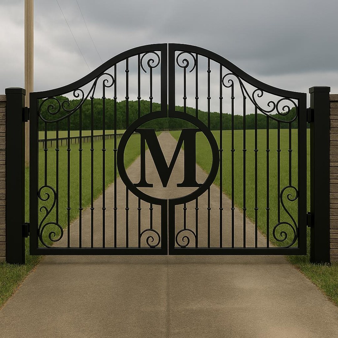 Wrought Iron Gate / Driveway Gate With Elegant Scrollwork and Monogram ...