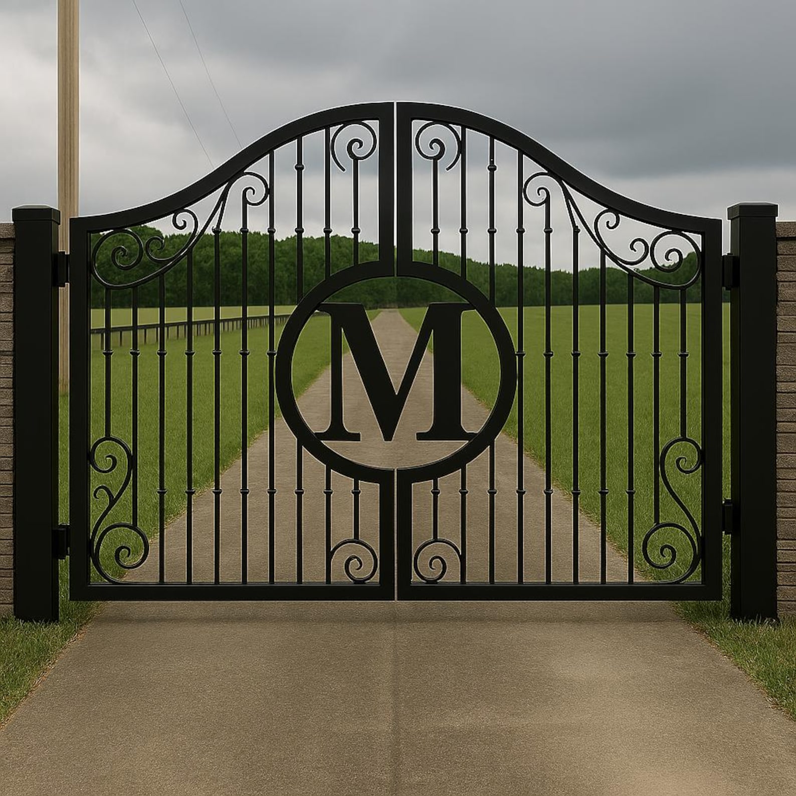 Black Stallion Iron Gate / Driveway Gate With Elegant Scrollwork and ...