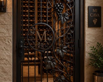 Custom Wrought Iron Door with Dark Smoked Glass - Elegant Wine Cellar or Entryway Accent