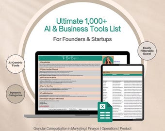 Ultimate 1,000+ AI & Business Tools Excel List for Founders / Startups – Easily Filter by Category / Function, DIGITAL ONLY Instant Download