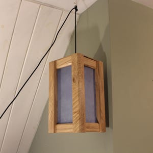 Reclaimed Ash Wood Pendant Light – Blue Diffuser Lantern Lamp (Plug In) - Fieldlight Collection