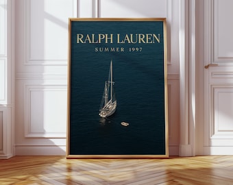 Lámina artística de velero inspirada en Ralph Lauren, póster náutico (descarga digital)