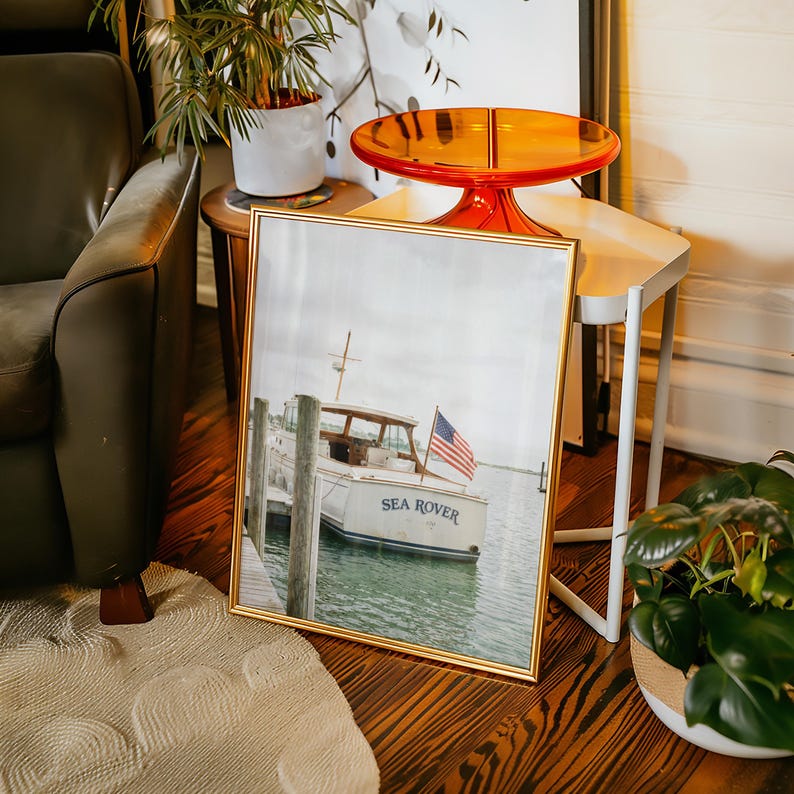 Vintage Yacht Wall Art With American Flag, Nantucket Coastal Decor, Old ...