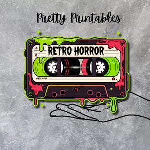 Sticker retro horrorcassettetape: vinylsticker Halloween jaren 80