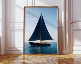Luxe minimalistische zeilboot kunst aan de muur | Nautisch jachtposter | Coastal Hamptons-decor | Op oud geld Ralph Lauren geïnspireerde afdrukbare