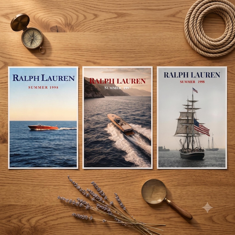 Vintage Nautical Wall Art Set of 3, Coastal Sailboat Prints, Ralph Lauren Style Decor, Nantucket Summer Wall Art, New England Digital print image 5
