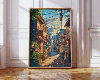 Japanese Tokyo Street Wall Art Print | Japandi Style Poster | Japanese Aesthetic Decor | Japan Travel Gift | Asian Wall Art Digital Download