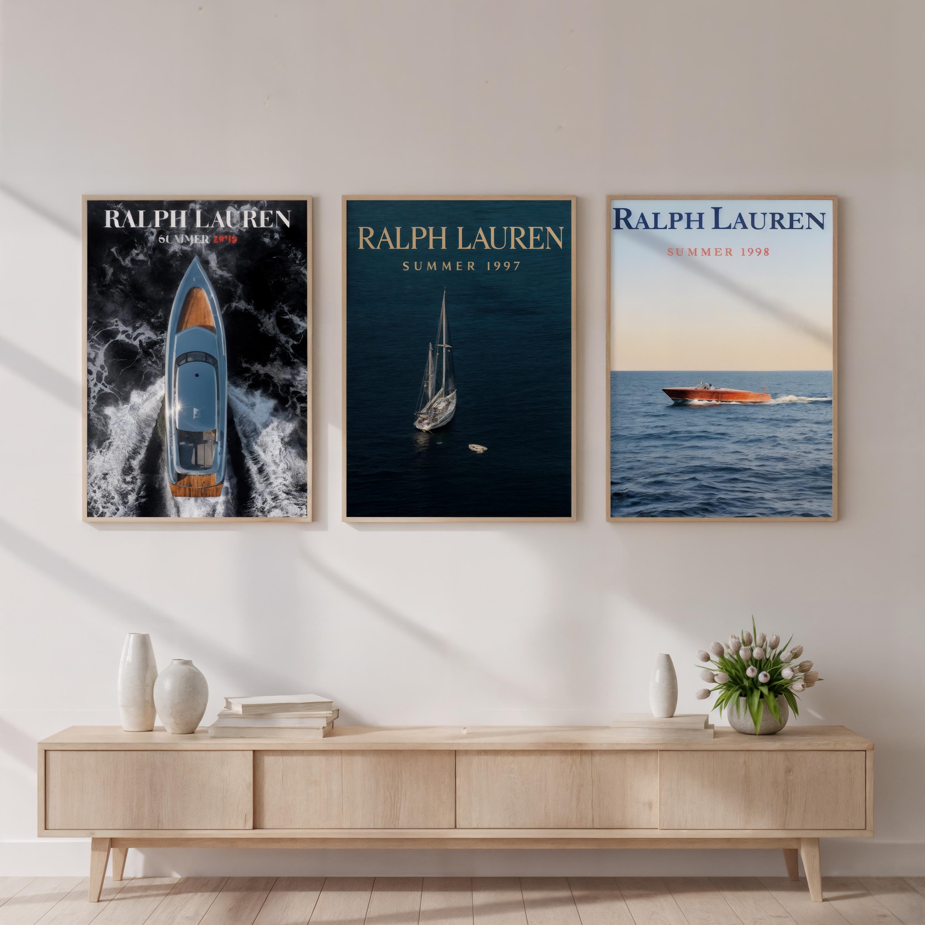 Ralph Lauren Yacht Wall Art Set, Luxury Sailboat Poster Trio, Old