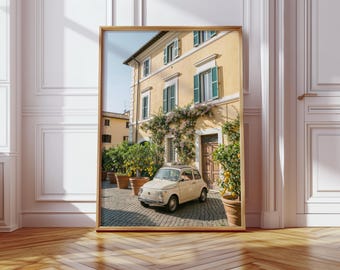 Colorful Vintage Car Wall Art Digital Download, Amalfi Coast Italy Travel Poster, Lemon Tree Print, Mediterranean Summer Decor