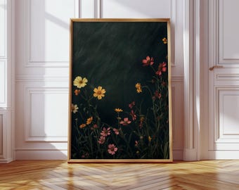 Dark Green Floral Wall Art: Vintage Botanical Print (Digital Download)