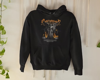 Gothic Warrior Angel Hoodie, Angel Wings Graphic Sweatshirt, Cotton Oversized Pullover, Birthday Gift for Her, Valentine's Day For Him