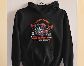 Cute Street Racing Graphic Sweatshirt, Oversized Cotton Hoodie, Trendy Racing Design, Casual Streetwear, Valentine's Day Gift Idea