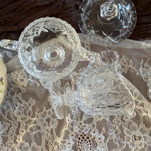 Vintage Crystal Sugar Bowl & Creamer Set: Rose Cut Mid-Century Serveware image 10