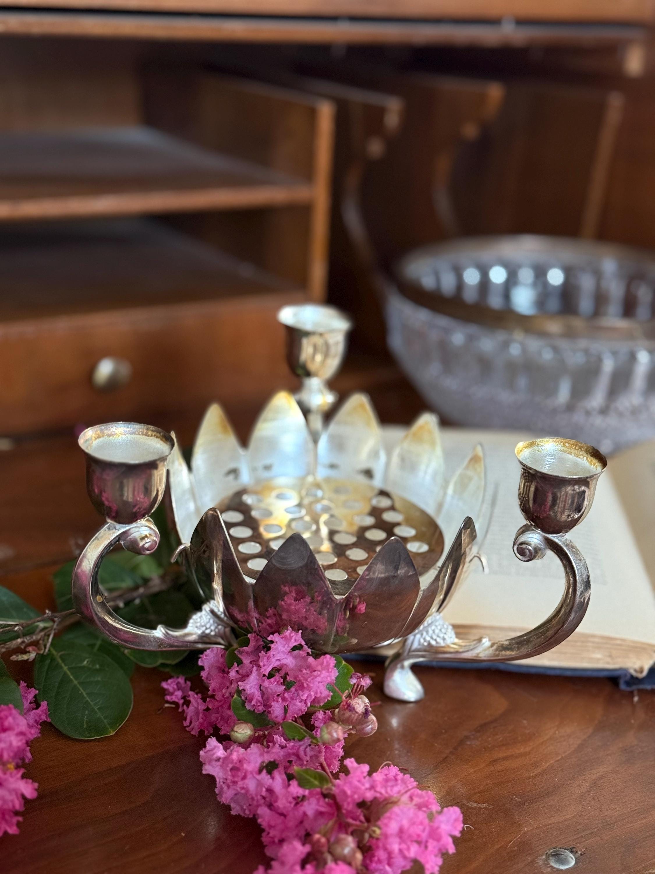 ヴィンテージ 3本アームキャンドルホルダー（フラワーフロッグセンター