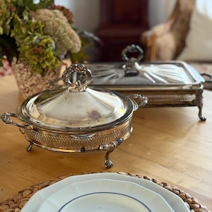 Vintage Anchor Hocking Silverplate Chafing Dish Set with Glass Inserts | Elegant Serving Pieces for Entertaining & Buffet | Wedding Gift