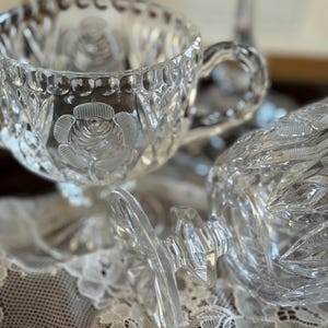 Vintage Crystal Sugar Bowl & Creamer Set: Rose Cut Mid-Century Serveware image 11