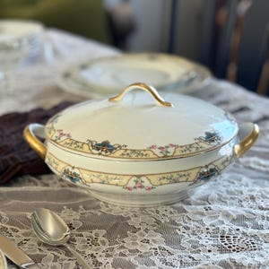 Vintage Royal Schwarzburg Martia Covered Dish | Ivory Porcelain Vegetable Tureen with Gold Trim | Elegant Fine China