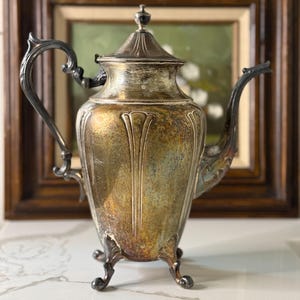 Vintage Silver Plated Teapot: Ornate Victorian Style Tea Service Decor
