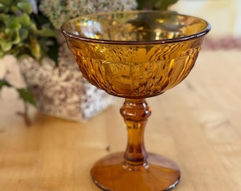 Vintage Amber Glass Compote Dish | Pedestal Candy Dish | Mid Century Footed Dessert Bowl | Retro Amber Glass Home Decor