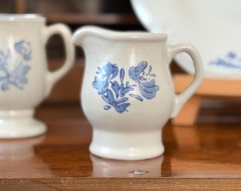 Vintage Pfaltzgraff Blue Floral Creamer | Stoneware Milk Pitcher | Farmhouse Cottage Decor | USA Made