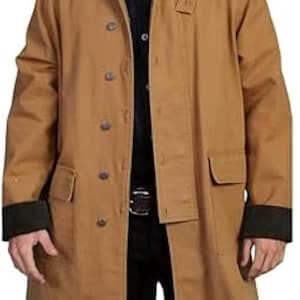Chaleco vaquero occidental para hombre, abrigo largo de algodón color canela, ideal para cosplay de Halloween.