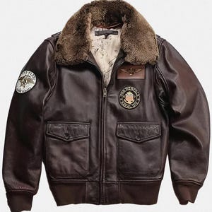 Men's Vintage Aviator Leather Bomber Jacket | G1 Brown Pilot Flight Jacket | Faux Fur Collar Military Coat | Retro Air Force Bomber Jacket