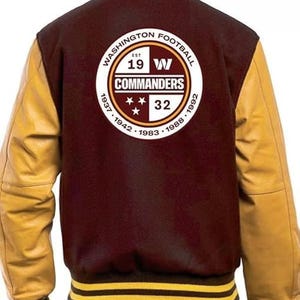 Men’s Washington Commanders Varsity Jacket – American Football Club Letterman Jacket, Baseball Style Leather Sleeve Bomber Coat