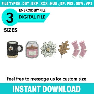 Cozy Fall Embroidery Design Bundle: Tea, Candle, Leaf (PES DST Instant Download)