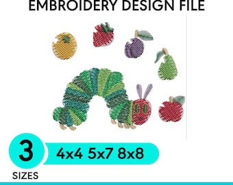 Hungry Caterpillar Fruit Bug Embroidery Design: Kids Apparel (PES DST EXP Format Digital Download)