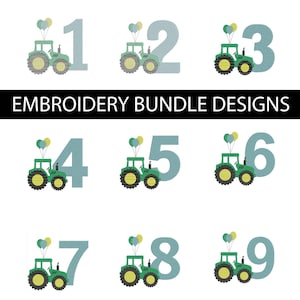 Diseño de Bordado Tractor 2º Cumpleaños – Tema de Granja con Globos – Descarga Instantánea – PES DST  JEF VP3
