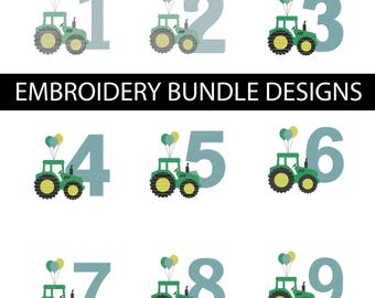 Tractor Birthday Numbers 1-9 Embroidery Design, Farm Theme (Digital Files)