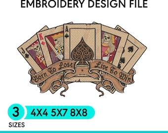 Skull Playing Cards Embroidery Design: Gothic Tattoo Art (5x7, 8x8) DST, PES