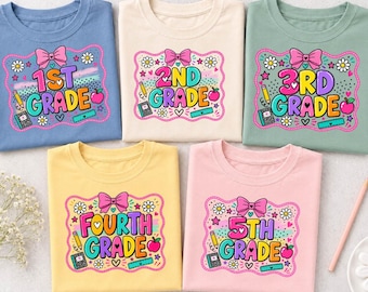 Back to School PNG Bundle, 1st 2nd 3rd 4th 5th Grade Sublimation Design, Girls School Shirt PNG, Bow Daisy Design, First Day of School PNG