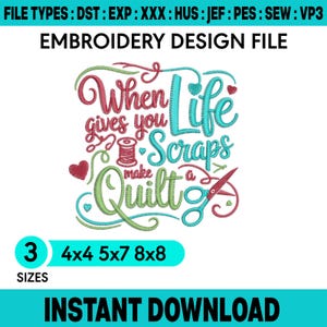 Quand La Vie Donne Des Chutes Fais Un Quilt Motif Broderie Citation Couture Fichier Broderie Machine Patchwork Instant Download