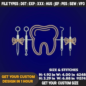 Tooth Embroidery Design: Dentist & Hygienist Gift (DST, PES File)