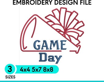 Game Day Embroidery Design, Machine Embroidery Design, Cheer Bow Pattern, Cheerleading Embroidery for Team Spirit, PES DST JEF file