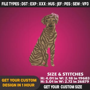 Dog Embroidery Design  Cute Brown Puppy with Bow  Machine Embroidery File Dst Pes file