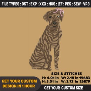 Dog Embroidery Design  Cute Brown Puppy with Bow  Machine Embroidery File Dst Pes file