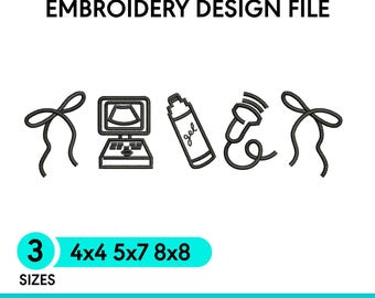 Ultrasound Embroidery Design Sonogram Machine,Gel & Probe Pregnancy Nurse StitchFile OB Tech Embroidery Pattern Dst Pes format Tshirt design