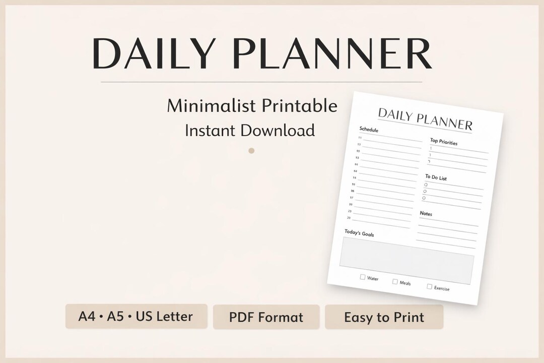 Minimalist Daily Planner Printable | Productivity to Do List (PDF ...
