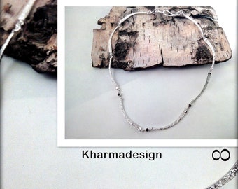 Kharma "Kette Welle" 925 Karatt Silber Kette mit Granat Cabaschon