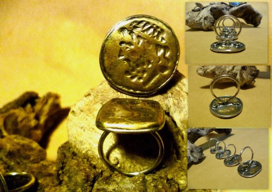 Antique Coin Silver and Bras Stamp Ring Etsy
