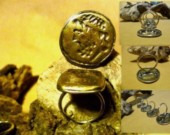 antique coin silver and bras stamp ring