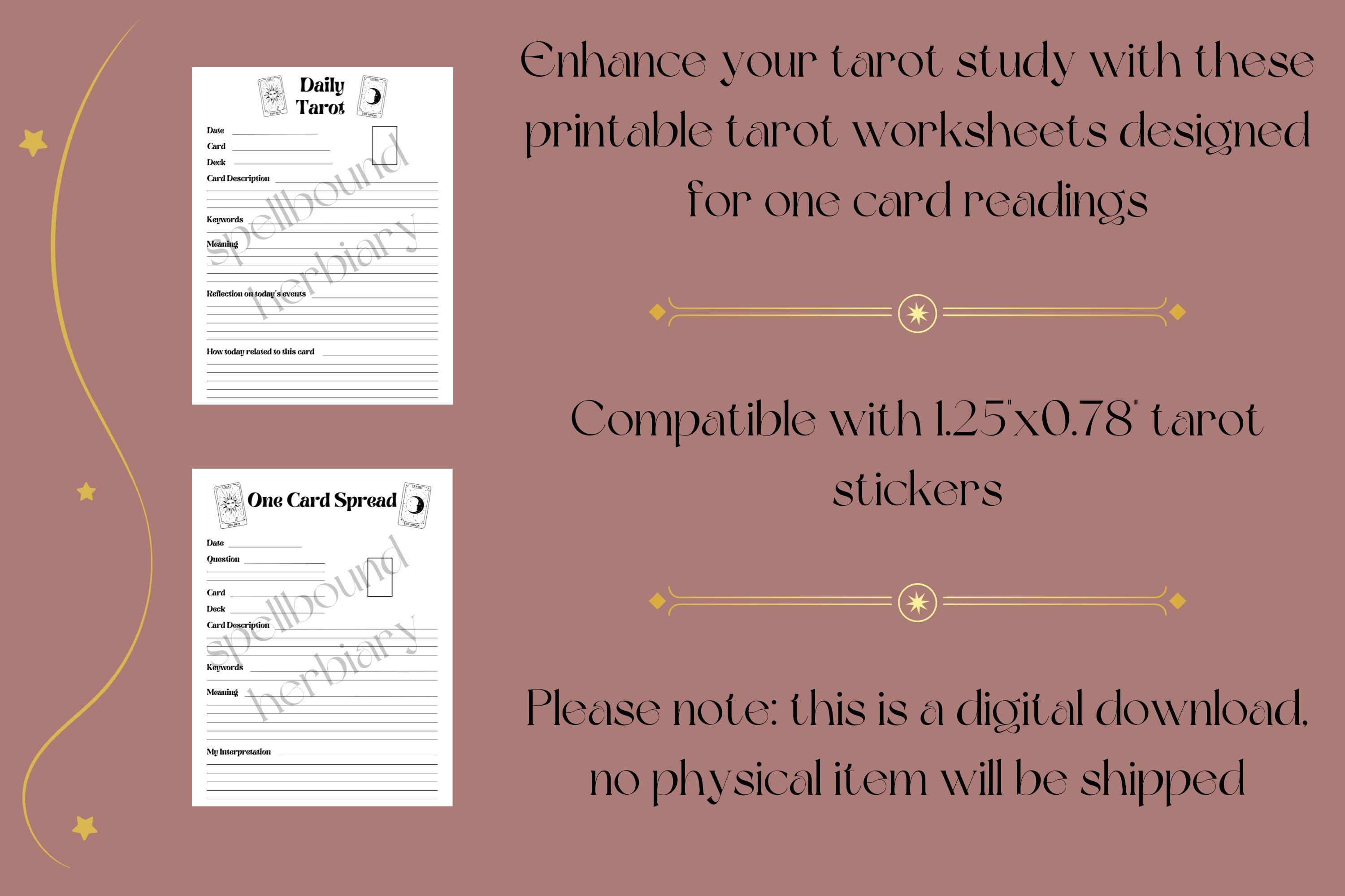 Printable Tarot Journal Worksheet for One Card Readings Compatible With ...