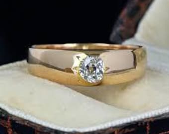Antique ~ 18ct Gold Flush Set Diamond Solitaire Ring ~ size R / 8.65