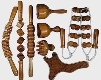 8 Pc Wood Therapy Tools Set: Maderoterapia Body Sculpting, Lymphatic Massage Kit