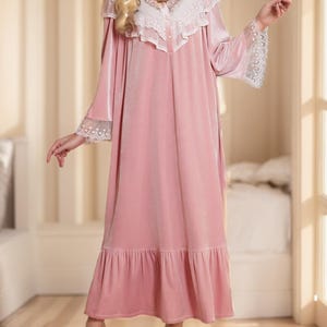 Victorian Night Gown, Vintage Victorian-Style Nightgown, Long Sleeve Robe for Women, Spring Autumn Princess Sleepwear, Night Dress with Lace