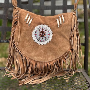 Western Style Leather Handmade Brown Fringe Design Shoulder / Crossbody Hand Bag